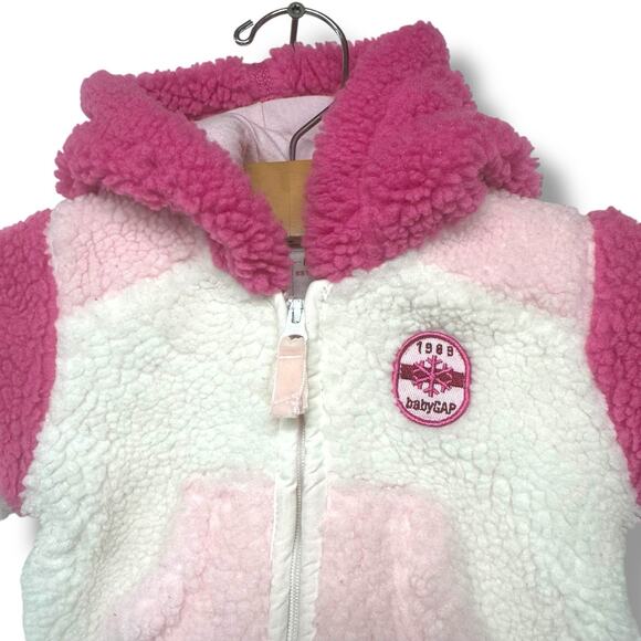 Baby Gap Infant Jacket Pink White Sherpa Fleece Sz 0-3 month Coat Lined Zip Y2K - Picture 13 of 15